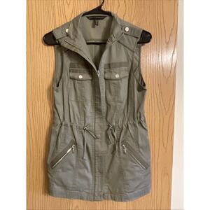 White House Black Market Women's Vest Size XXS Olive Green Utility Vest Jacket